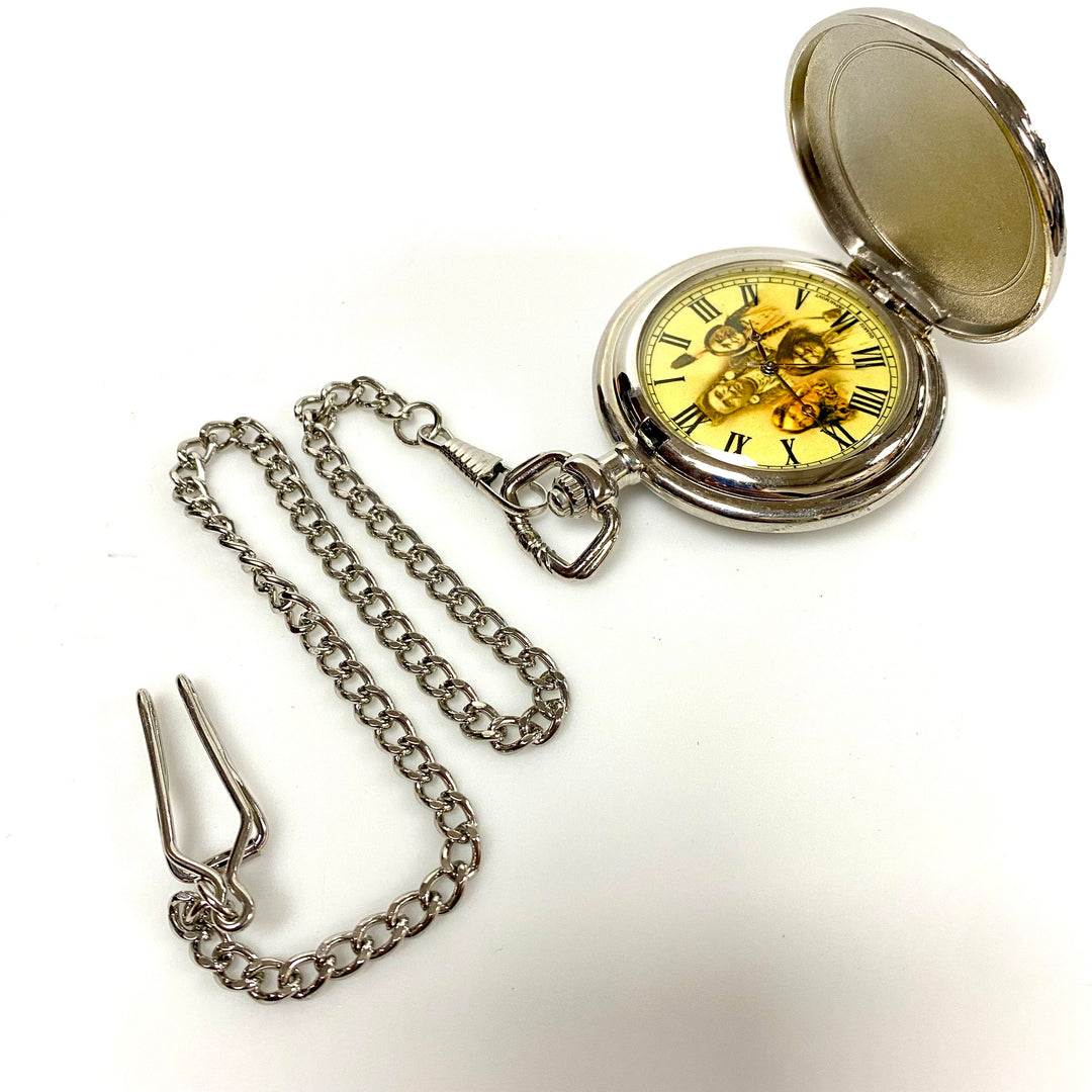 u813 Vintage Miyota Quartz Japan Movement Silver Tone Pocket Watch & Chain 14.5"