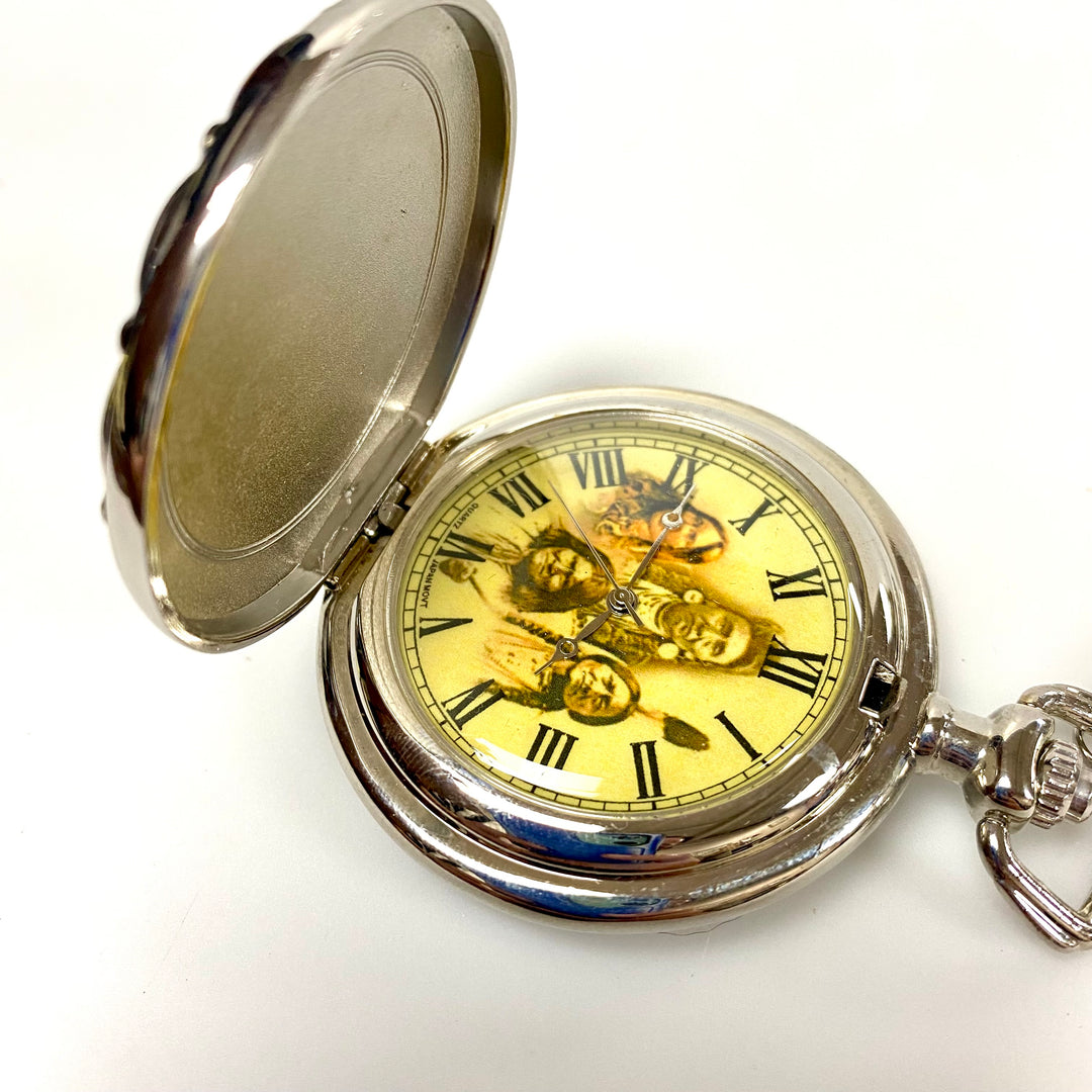 u813 Vintage Miyota Quartz Japan Movement Silver Tone Pocket Watch & Chain 14.5"
