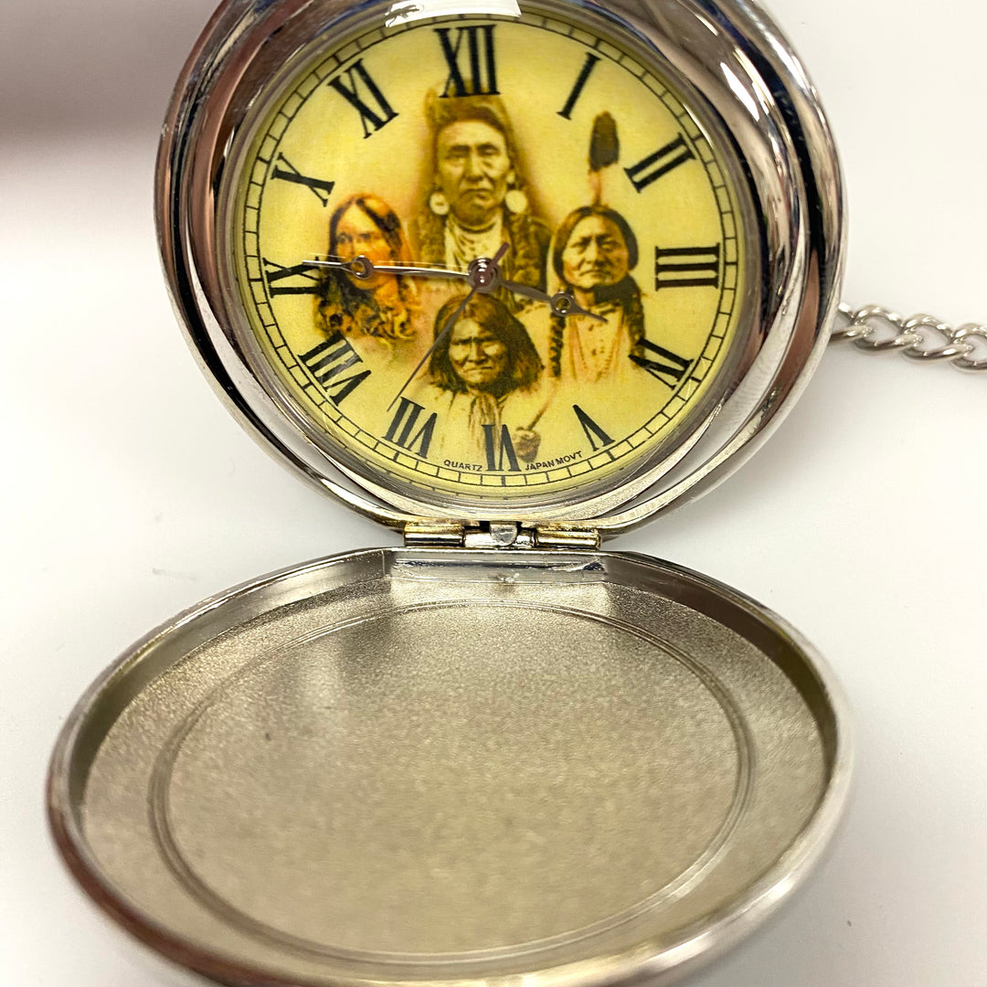 u813 Vintage Miyota Quartz Japan Movement Silver Tone Pocket Watch & Chain 14.5"