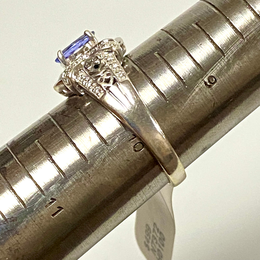 u816 Vintage 14K White Gold Tanzanite Diamond .25cts Engagement Ring Diamond 10