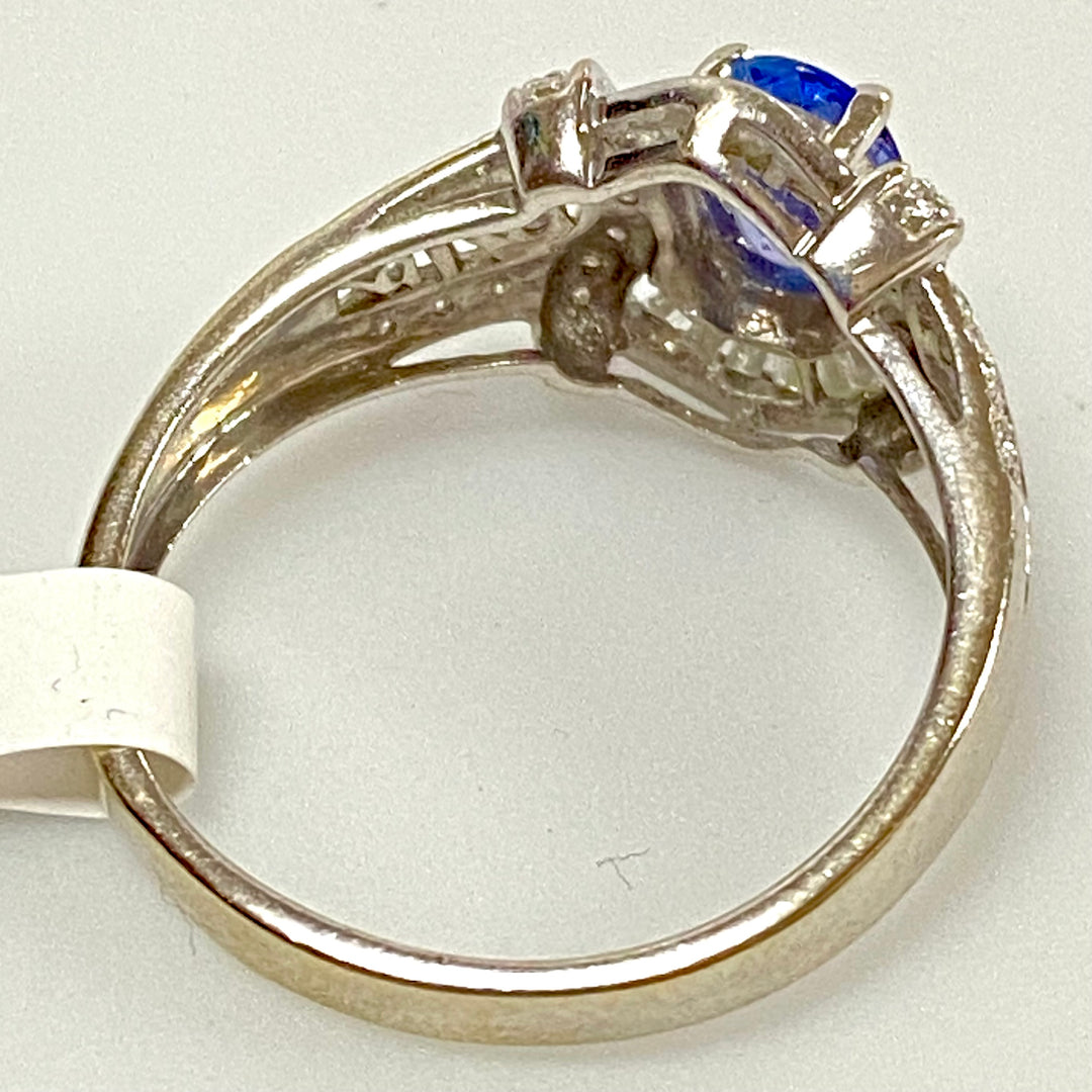 u816 Vintage 14K White Gold Tanzanite Diamond .25cts Engagement Ring Diamond 10