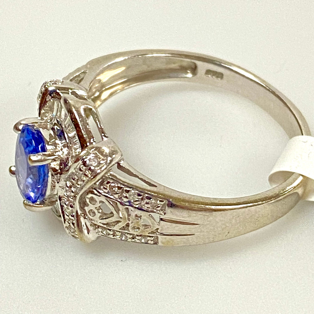 u816 Vintage 14K White Gold Tanzanite Diamond .25cts Engagement Ring Diamond 10