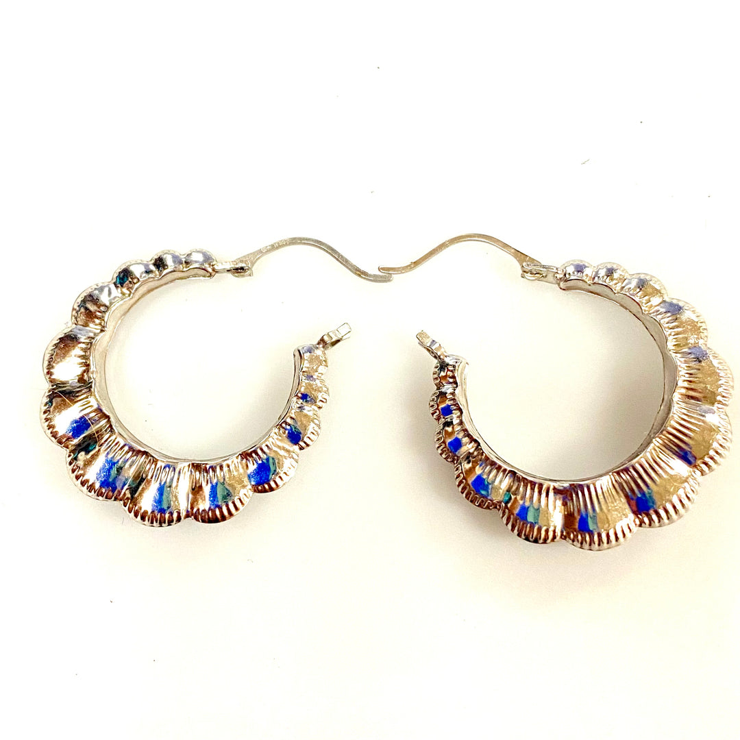 u821 Vintage Classic 10K White Gold Thick Shrimp Hoop Dangle Earring