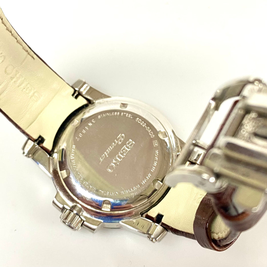 u829 SEIKO Premier Kinetic Direct Stainless Steel Original Leather Wrist Watch