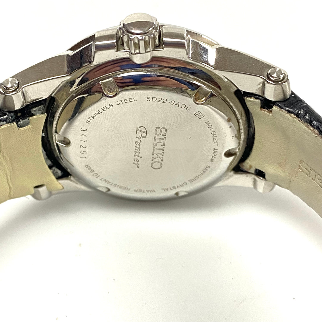 u830 SEIKO Premier Kinetic Direct Stainless Steel Original Leather Wrist Watch