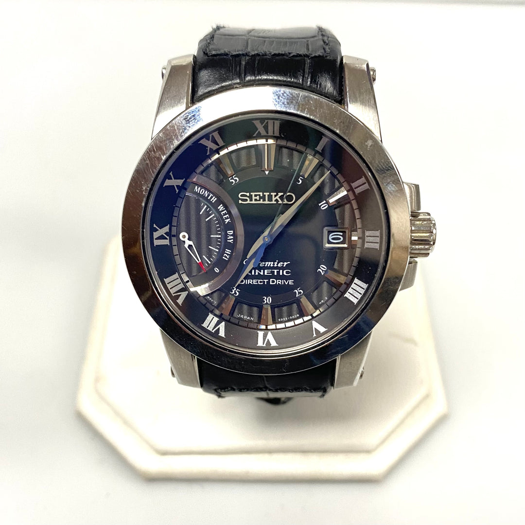 u830 SEIKO Premier Kinetic Direct Stainless Steel Original Leather Wrist Watch