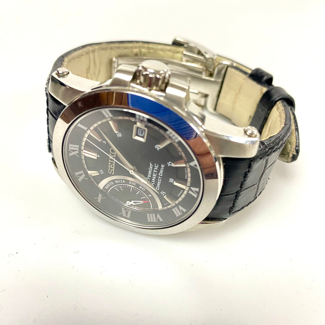 u830 SEIKO Premier Kinetic Direct Stainless Steel Original Leather Wrist Watch