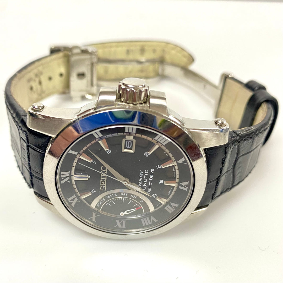 u830 SEIKO Premier Kinetic Direct Stainless Steel Original Leather Wrist Watch