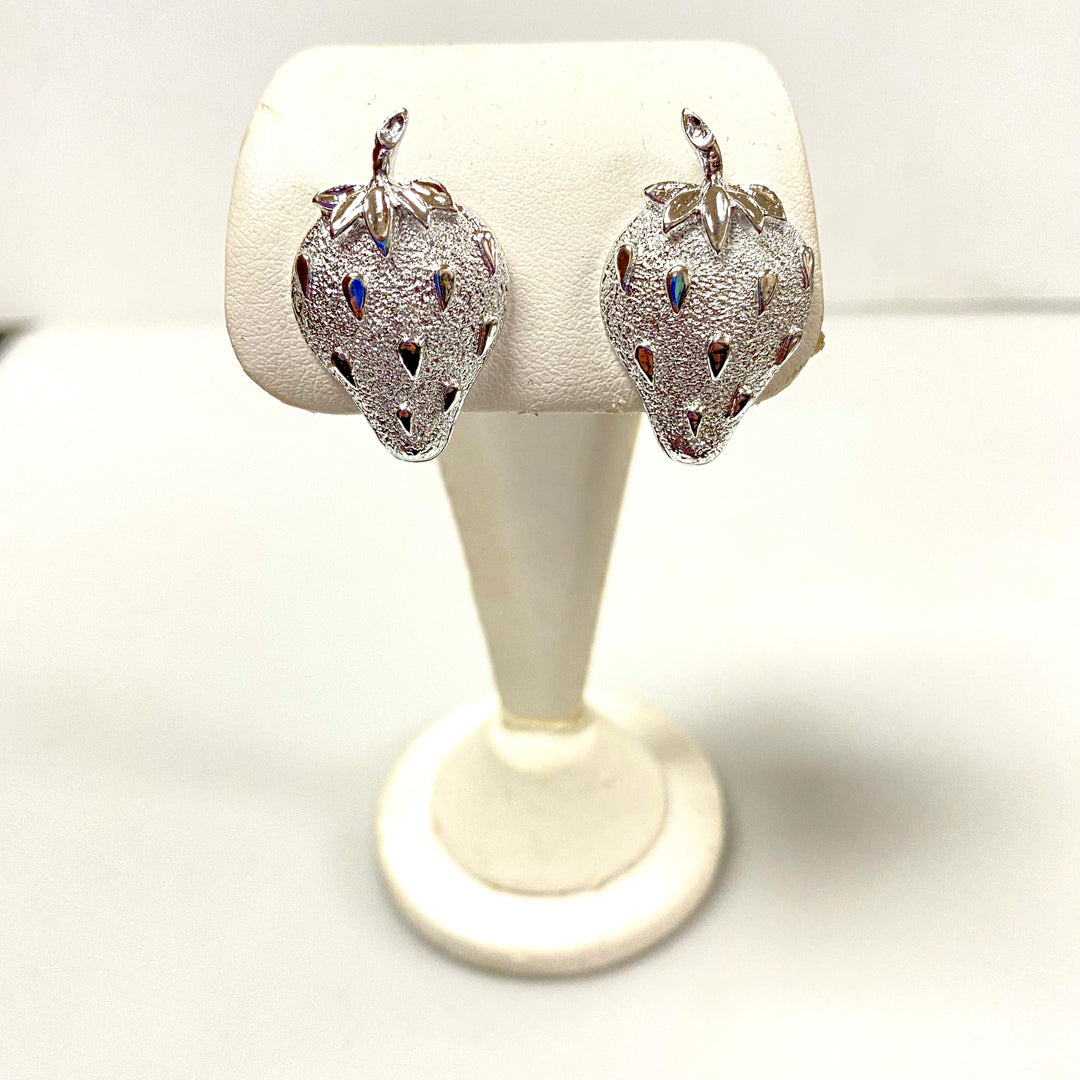 u831 Vintage Sarah Coventry 3pc Set Clip Earrings Matching Brooch Pin Strawberry