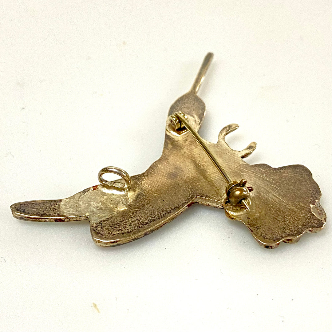 u837 Vintage Zuni Sterling Silver Stone Inlay Hummingbird Pendant Brooch Pin