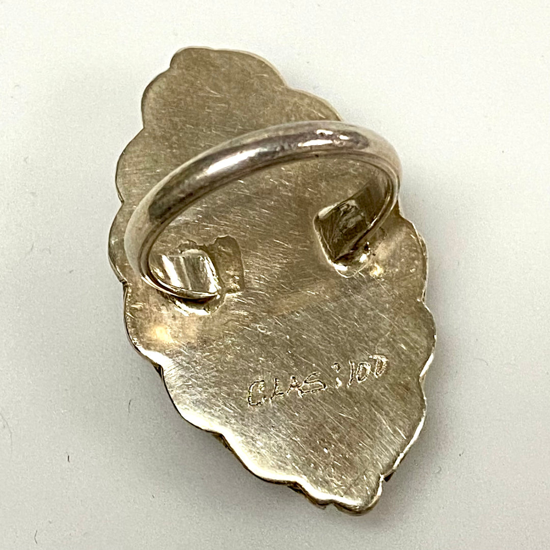 u838 Vintage Zuni Mother of Pearl Inlay Stones Sterling Silver Ring Size 4 3/4