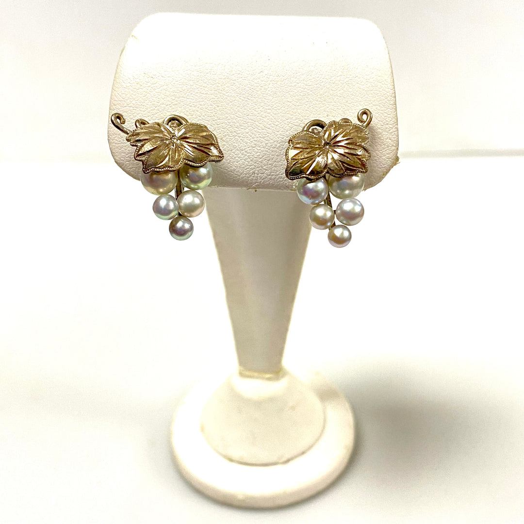 u855 Vintage 2pc Earrings Set Sterling Silver and Pearl Grapes