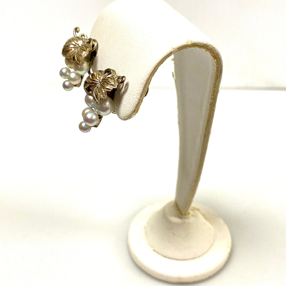 u855 Vintage 2pc Earrings Set Sterling Silver and Pearl Grapes