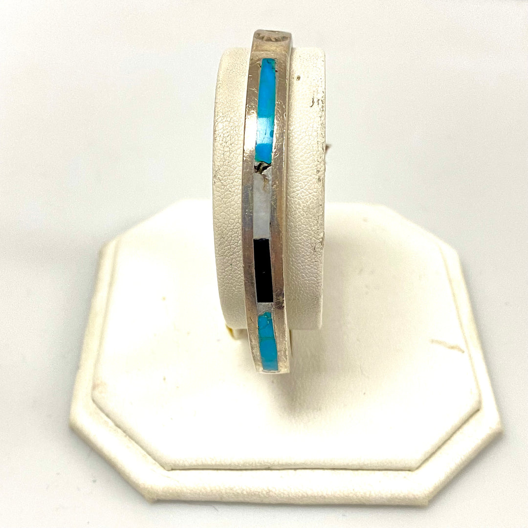 u858 Vintage Cuff Bracelet Inlaid Natural Stones Sterling