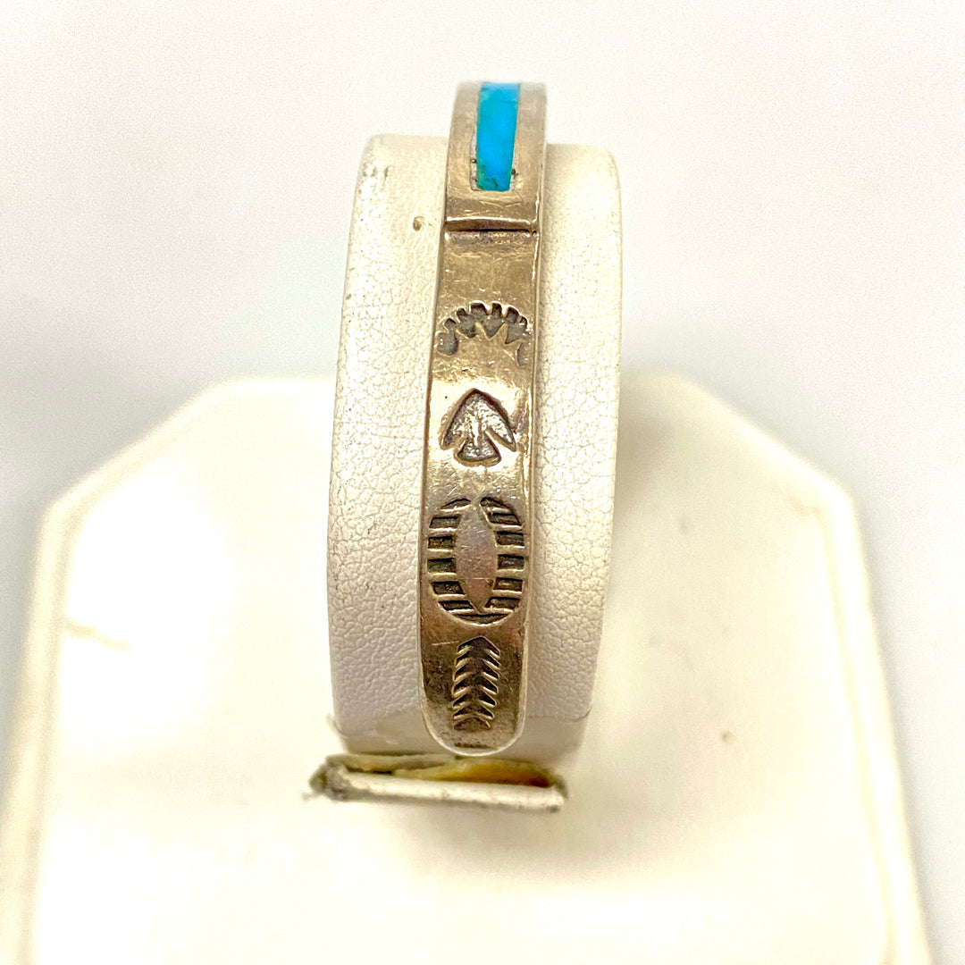 u858 Vintage Cuff Bracelet Inlaid Natural Stones Sterling