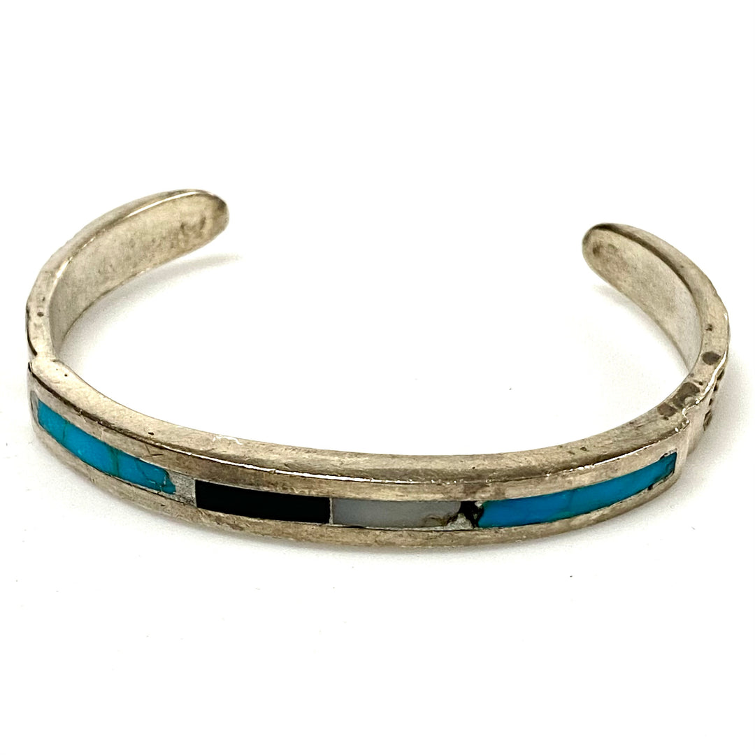 u858 Vintage Cuff Bracelet Inlaid Natural Stones Sterling