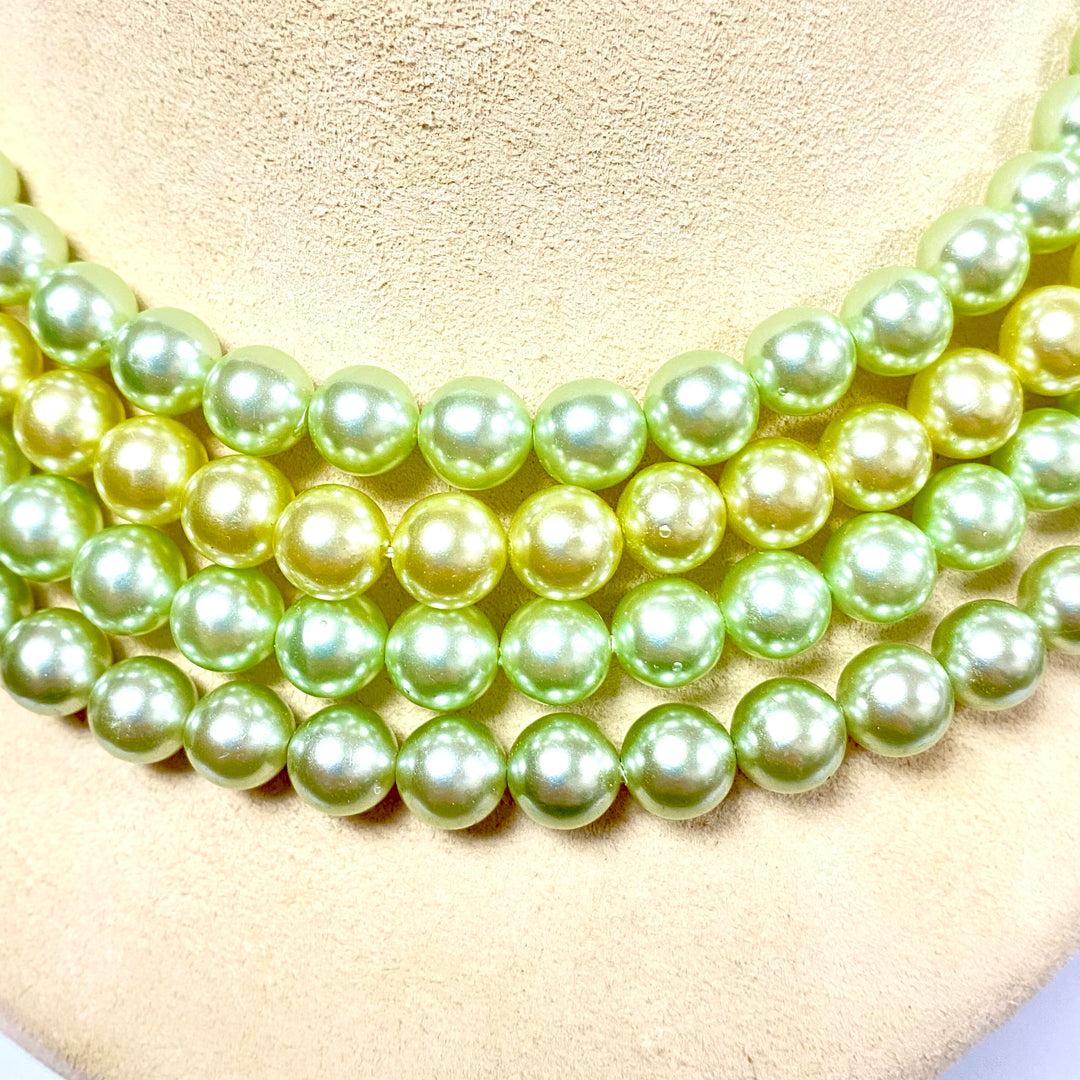 u860 Vintage Green Cultured Pearl Beads Silver Tone Hardware Necklace 13" Long