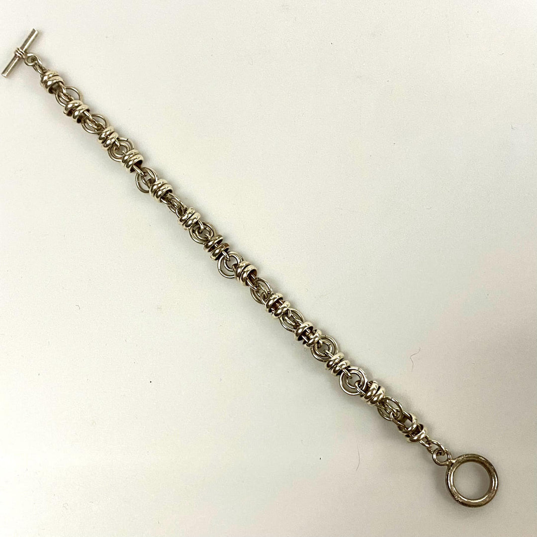 u862 Vintage 925 Sterling Silver Multi Circle Link Chain Toggle Bracelet 8" Long