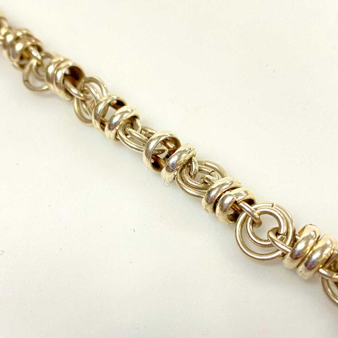 u862 Vintage 925 Sterling Silver Multi Circle Link Chain Toggle Bracelet 8" Long