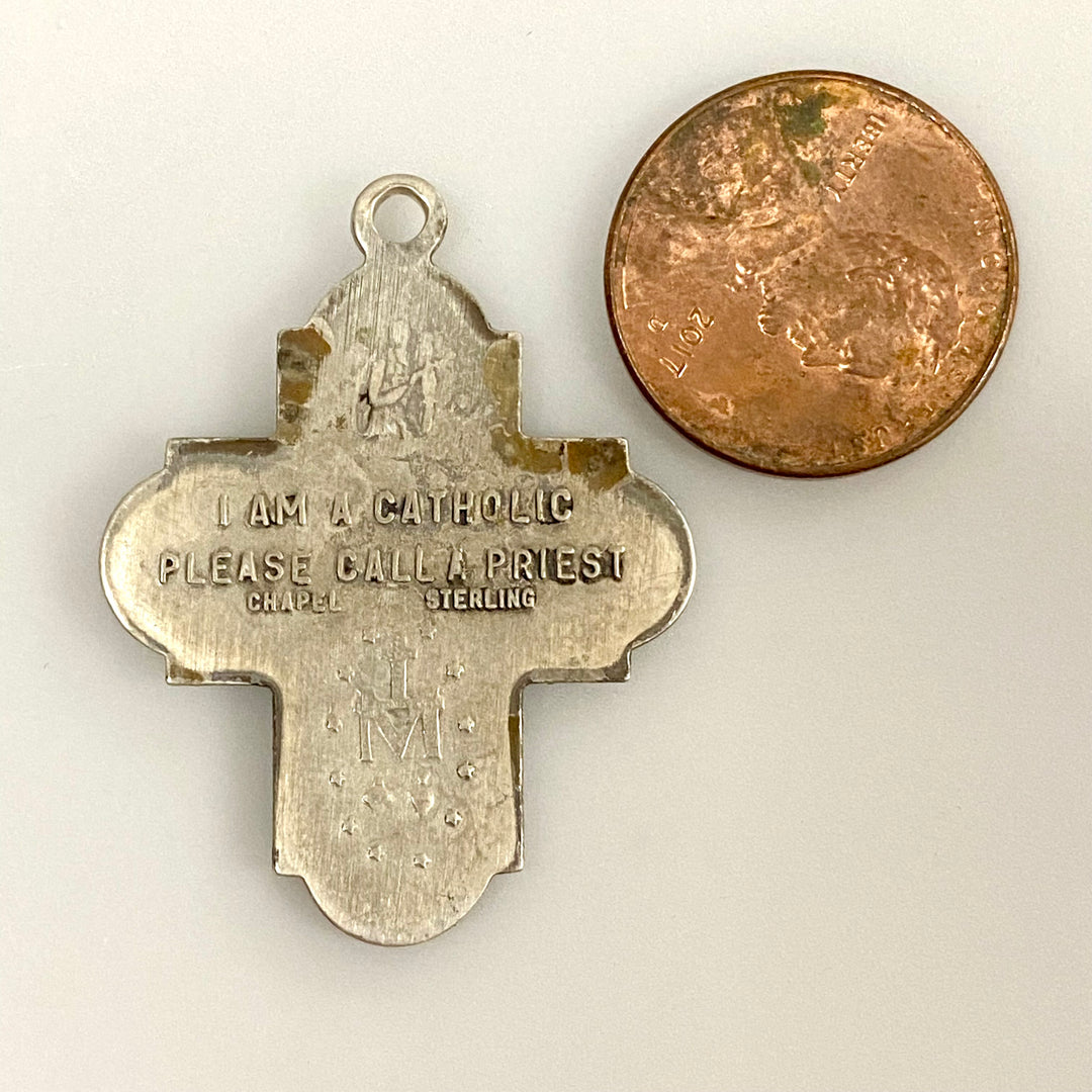 u864 Vintage Sterling Silver Jesus Cross Pendant Catholic Message