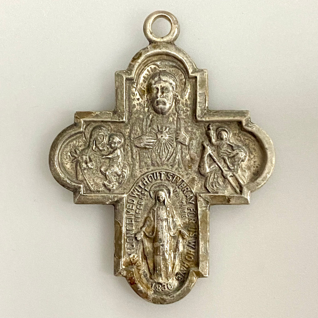 u864 Vintage Sterling Silver Jesus Cross Pendant Catholic Message