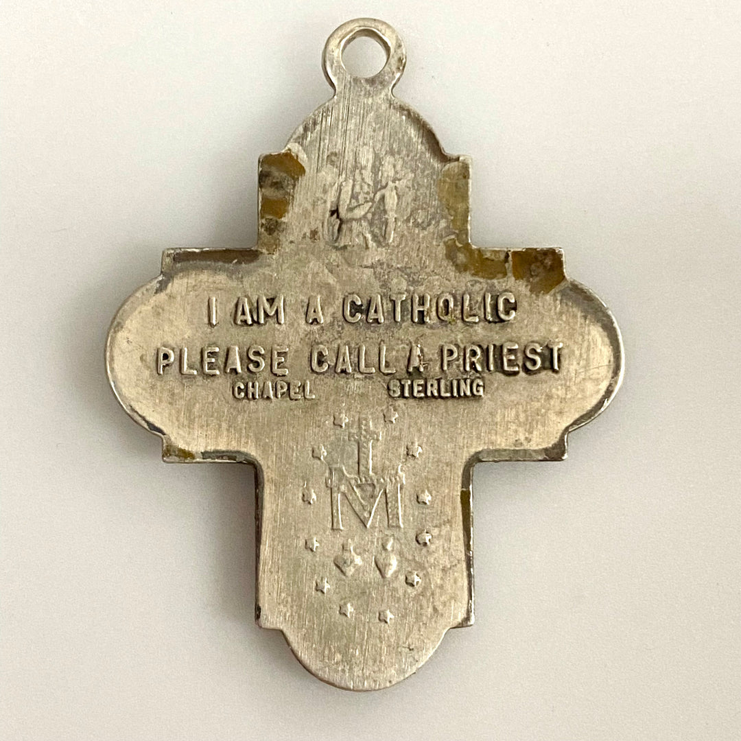 u864 Vintage Sterling Silver Jesus Cross Pendant Catholic Message