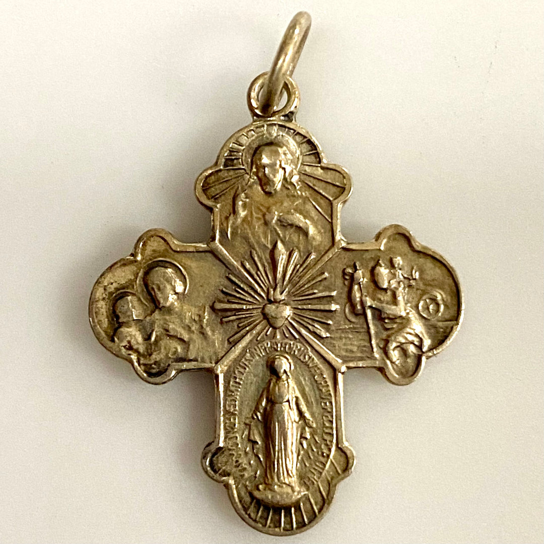 u865 Vintage Sterling Silver Jesus Cross Pendant Catholic Message