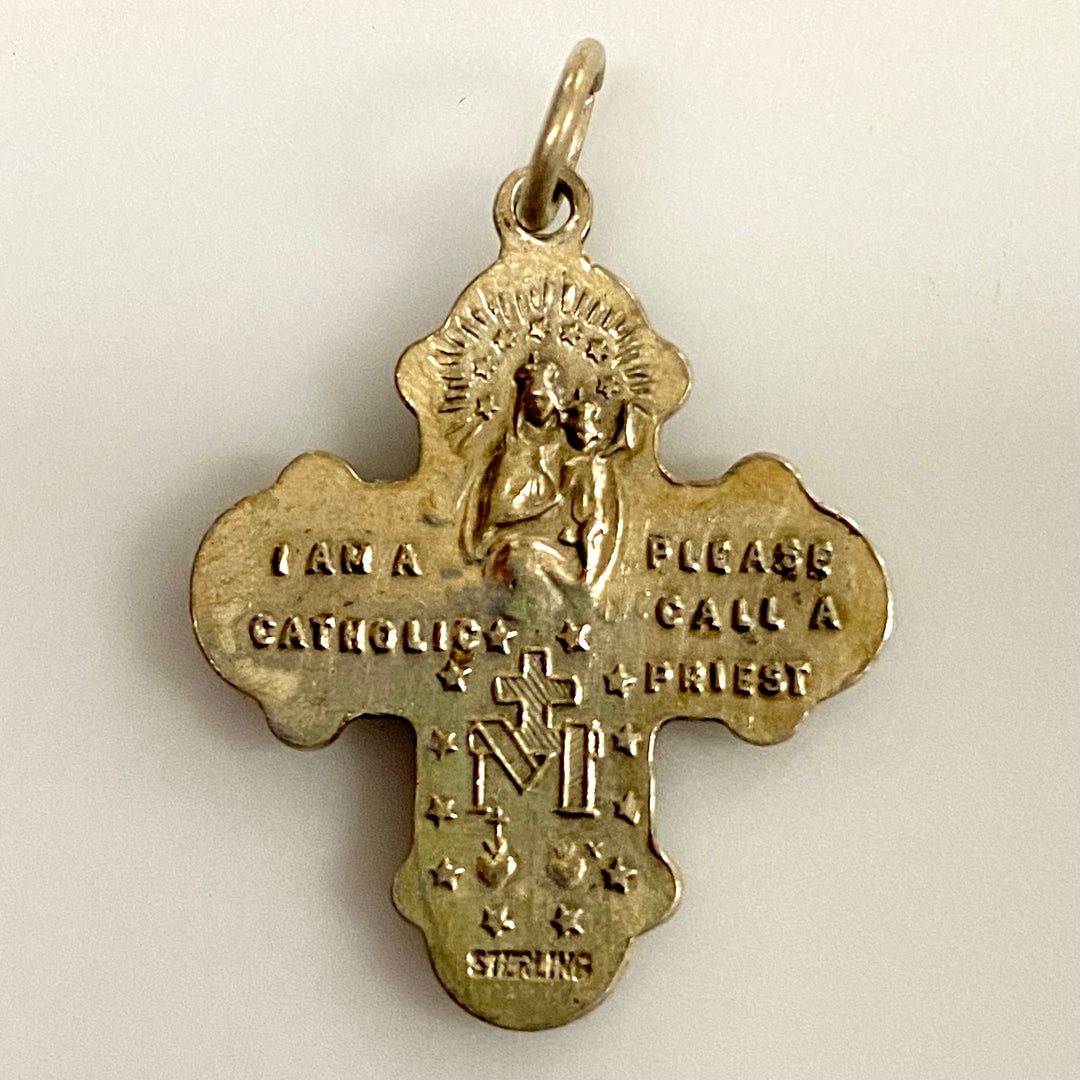 u865 Vintage Sterling Silver Jesus Cross Pendant Catholic Message