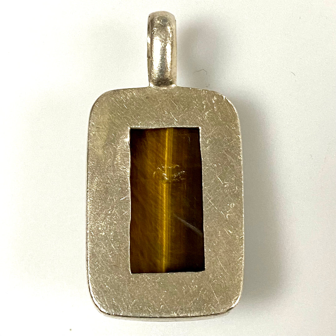 u866 Vintage Sterling Silver Tiger's Eye Gemstone Elegant Pendant Charm