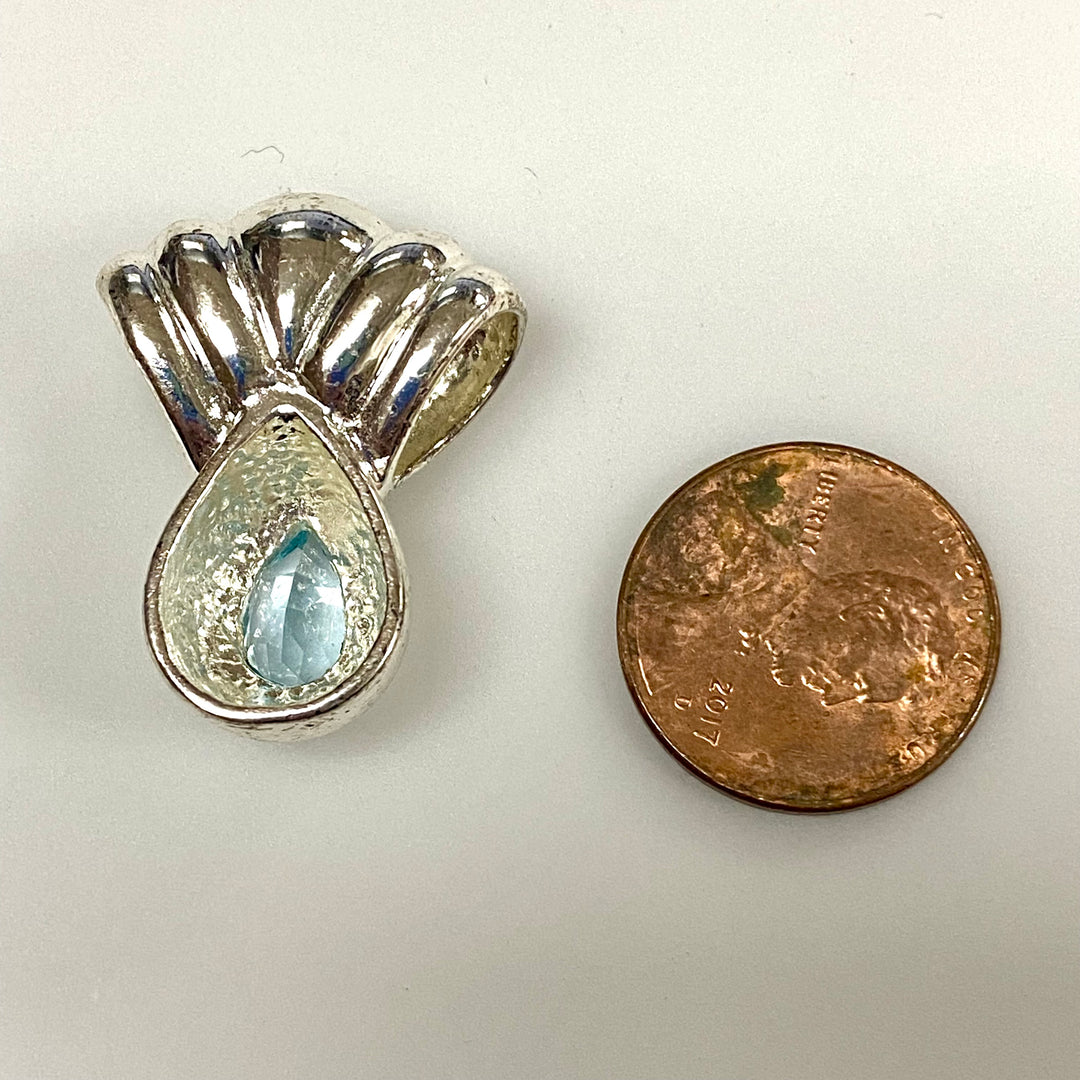 u867 Vintage Sterling Silver Blue Gemstone Elegant Slider Pendant Charm