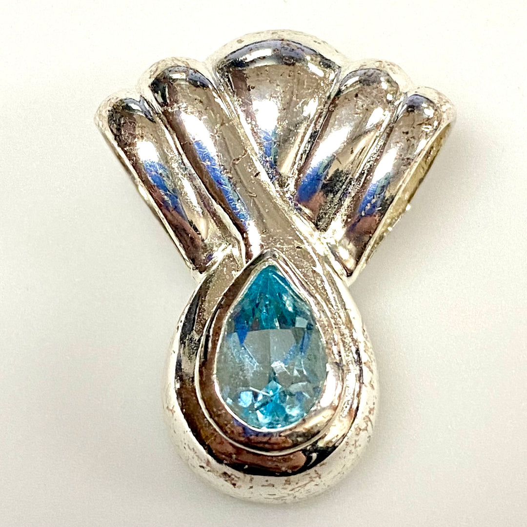 u867 Vintage Sterling Silver Blue Gemstone Elegant Slider Pendant Charm