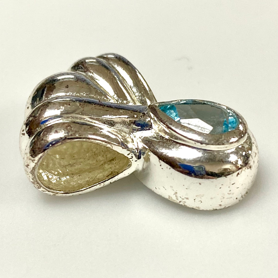 u867 Vintage Sterling Silver Blue Gemstone Elegant Slider Pendant Charm