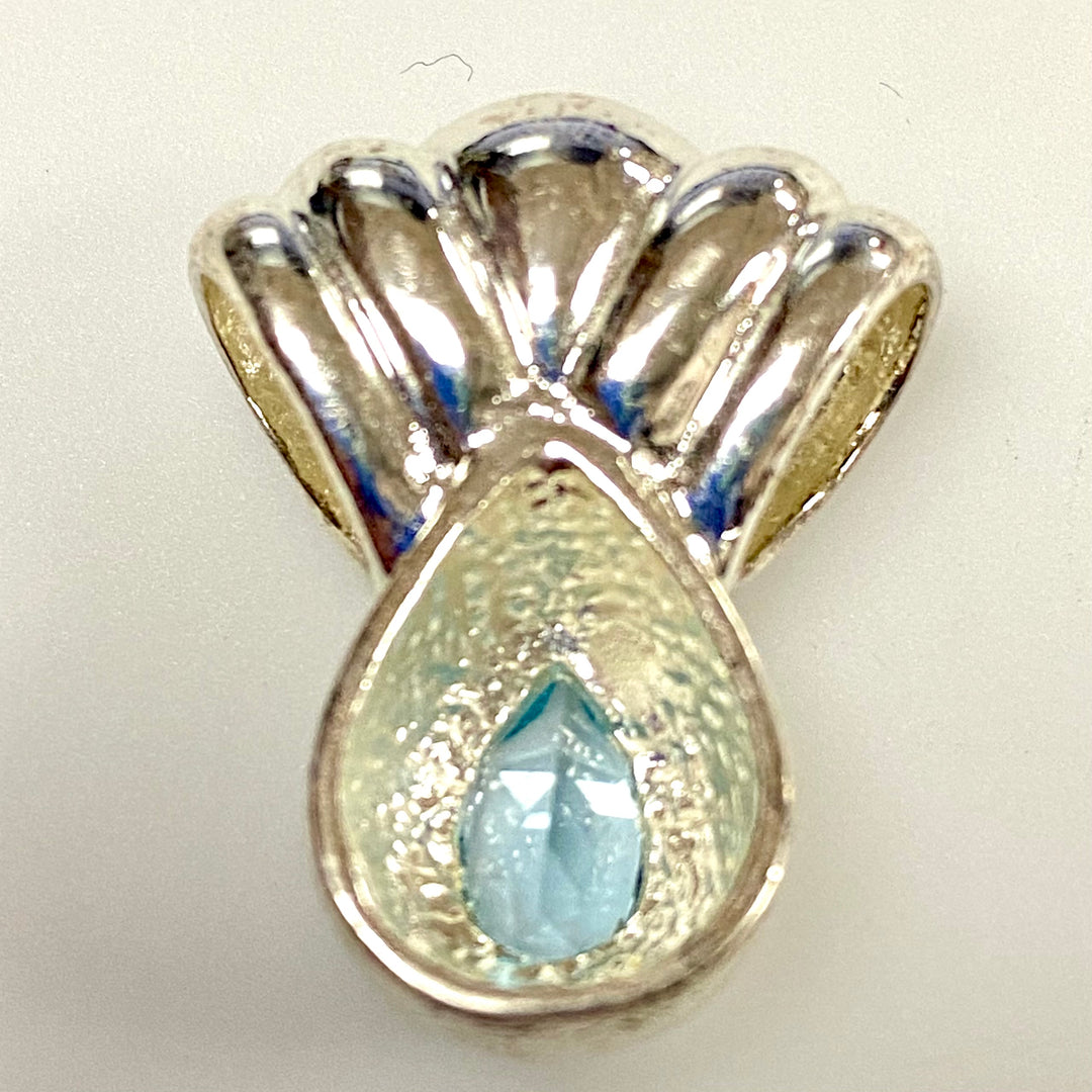 u867 Vintage Sterling Silver Blue Gemstone Elegant Slider Pendant Charm