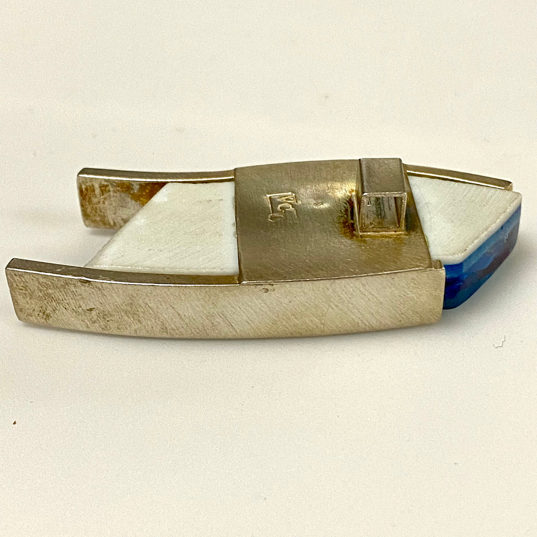 u868 Vintage Sterling Silver Blue Stone Elegant Slider Pendant Charm