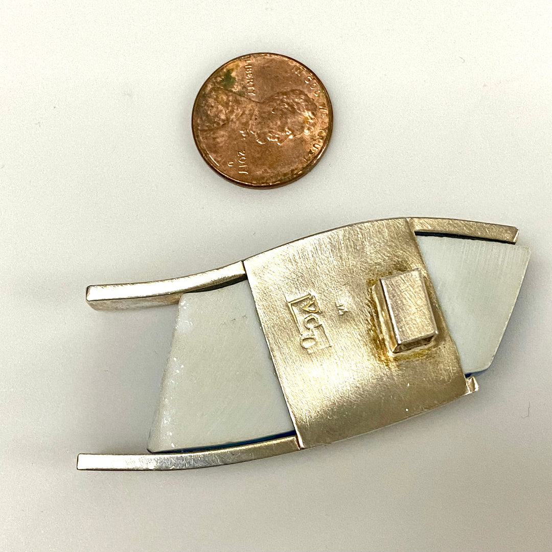 u868 Vintage Sterling Silver Blue Stone Elegant Slider Pendant Charm