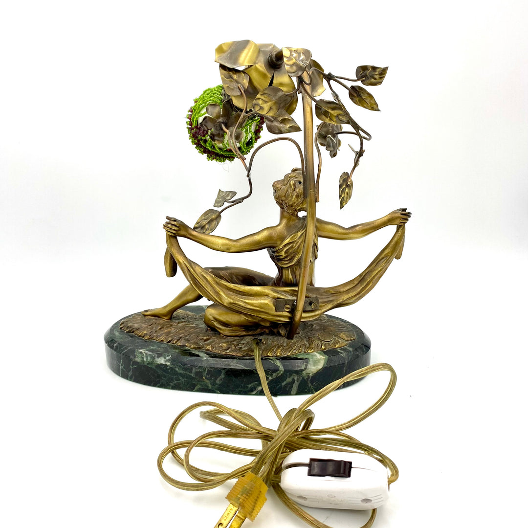 u874 Rare Antique Art Nouveau Bronzed Arms Spread Paris Femme Figurine Statue Table Lamp