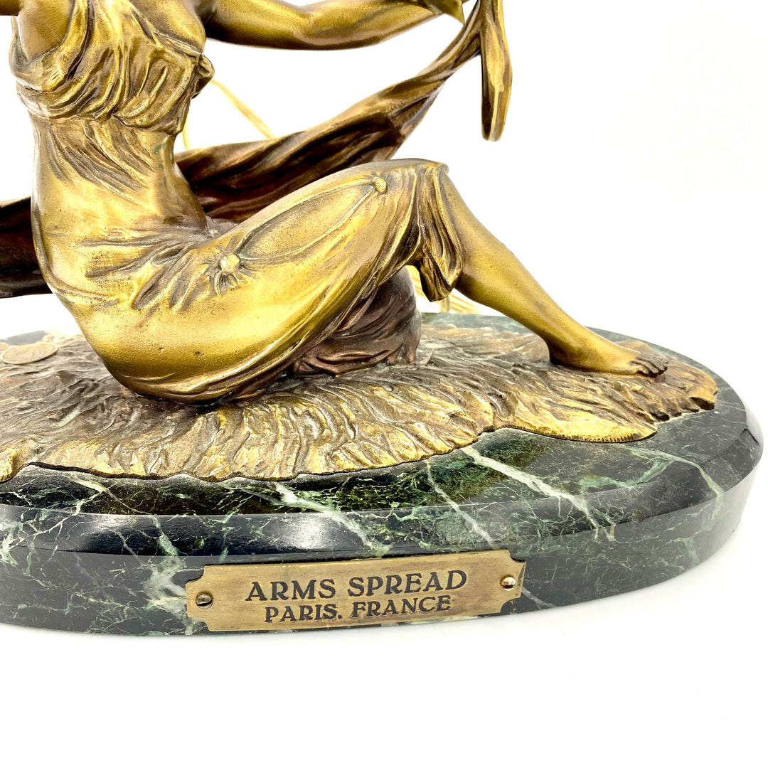 u874 Rare Antique Art Nouveau Bronzed Arms Spread Paris Femme Figurine Statue Table Lamp