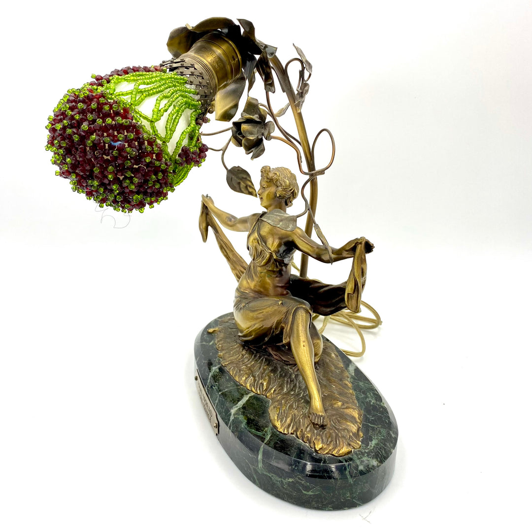 u874 Rare Antique Art Nouveau Bronzed Arms Spread Paris Femme Figurine Statue Table Lamp