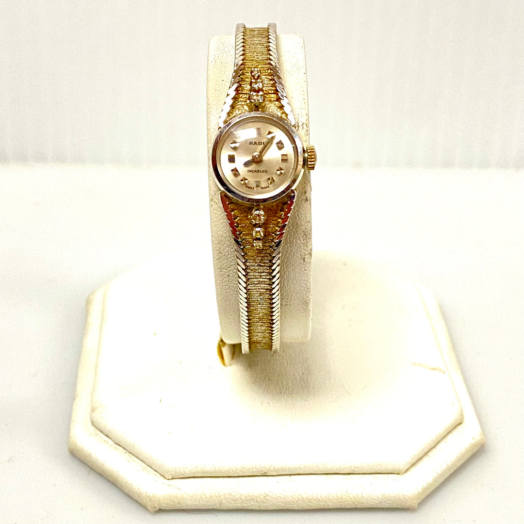 u876 RADO Vintage Swiss Made 18k White Gold Mechanical .09cts. Diamond Wrist Watch