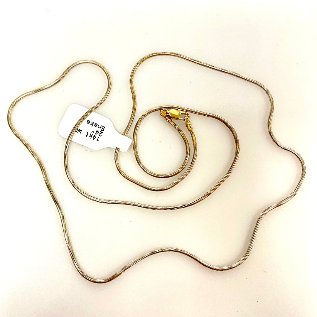 u877 Vintage 14K White Gold Italy Snake Link Chain Necklace 24" Long