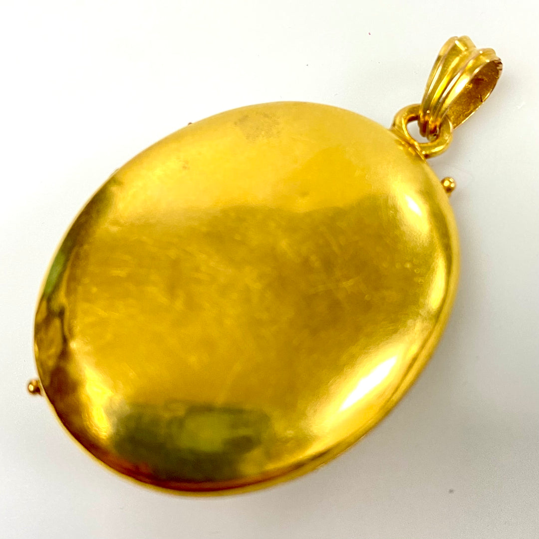 u880 Vintage 14k Yellow Gold Blue Turquoise Elegant Oval Pendant Locket Picture