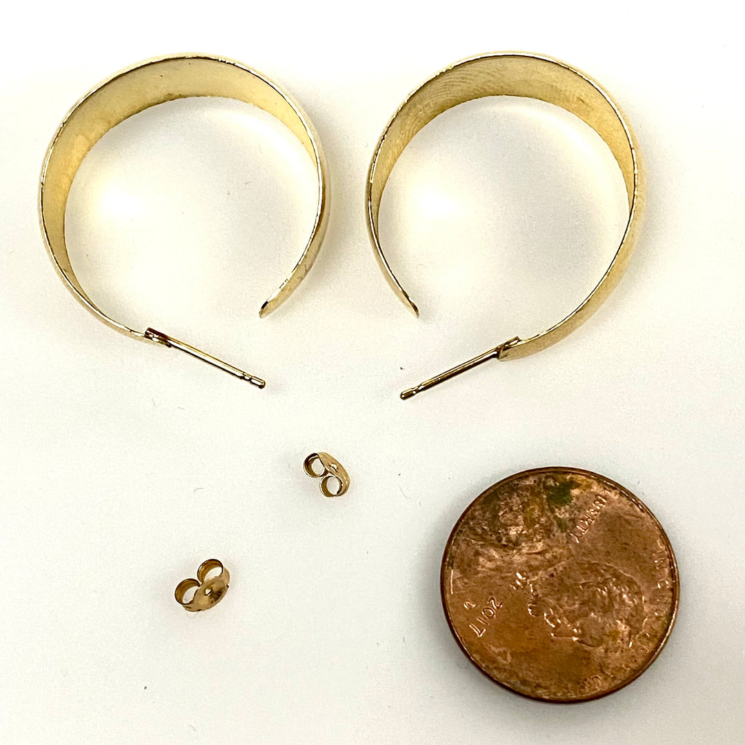 u881 Vintage Classic 14K Yellow Gold Classic Hoop Thick Dangle Earrings