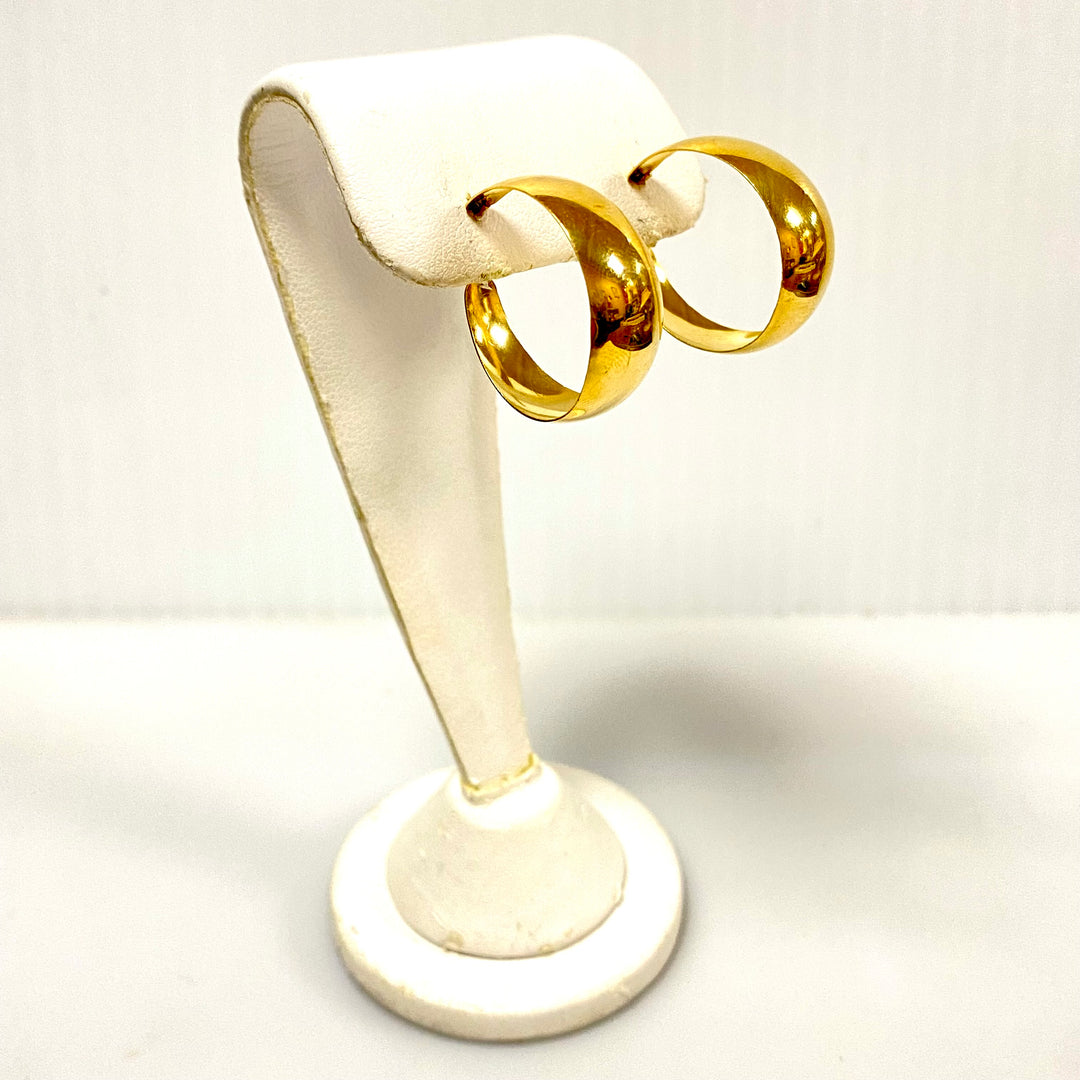 u881 Vintage Classic 14K Yellow Gold Classic Hoop Thick Dangle Earrings