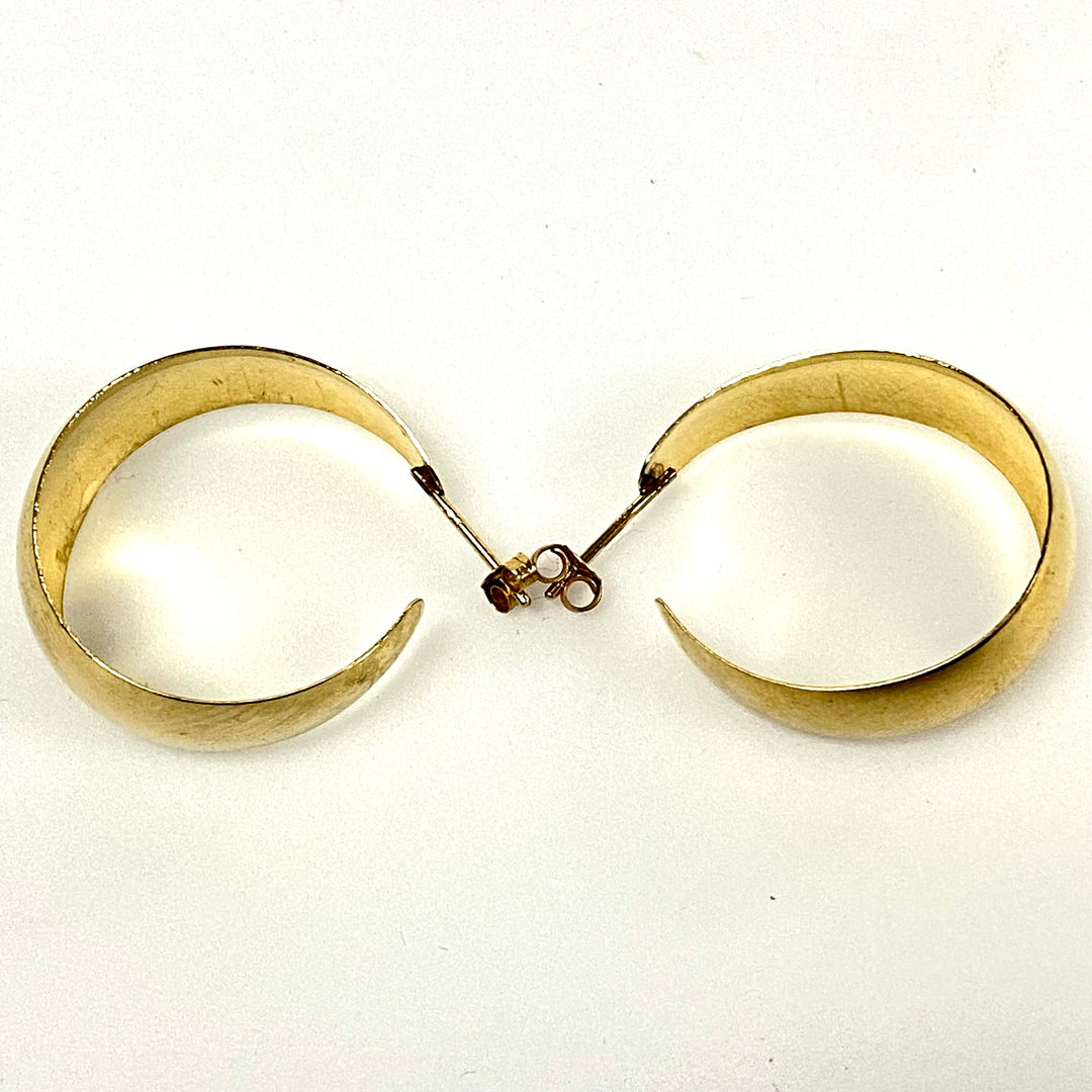 u881 Vintage Classic 14K Yellow Gold Classic Hoop Thick Dangle Earrings