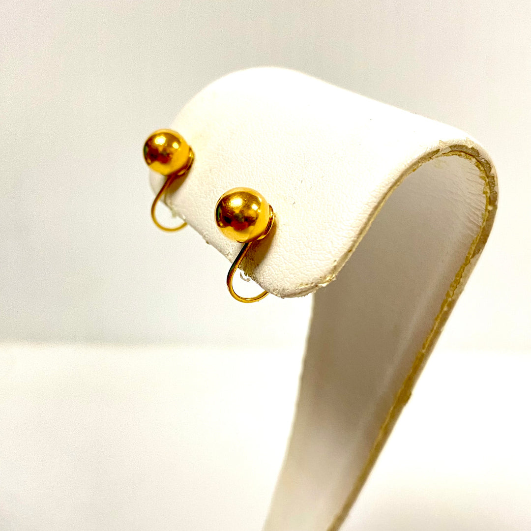u883 Vintage Classic 14K Yellow Gold Screw-back 7mm Ball Earrings