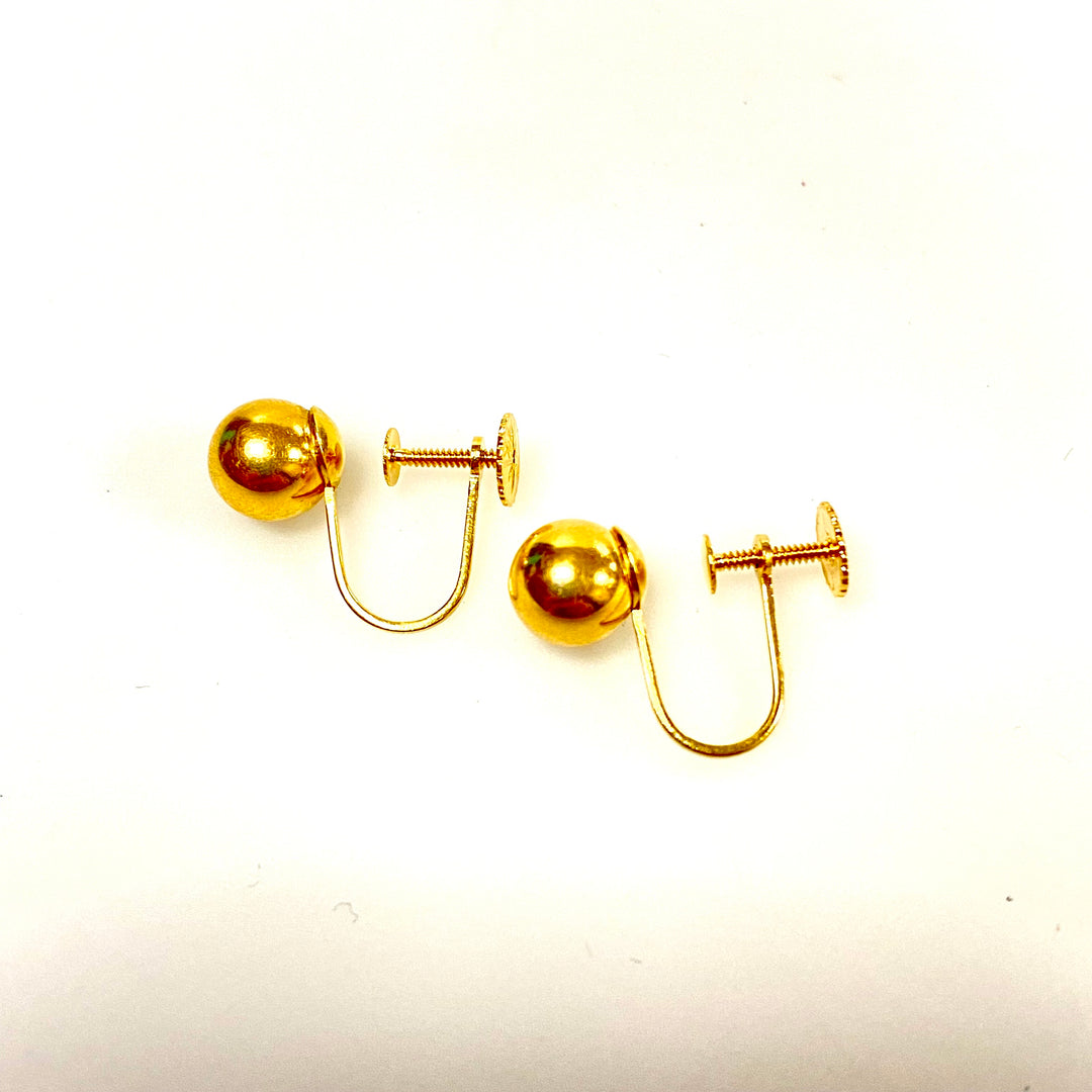 u883 Vintage Classic 14K Yellow Gold Screw-back 7mm Ball Earrings
