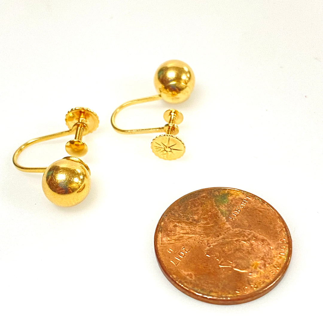 u883 Vintage Classic 14K Yellow Gold Screw-back 7mm Ball Earrings