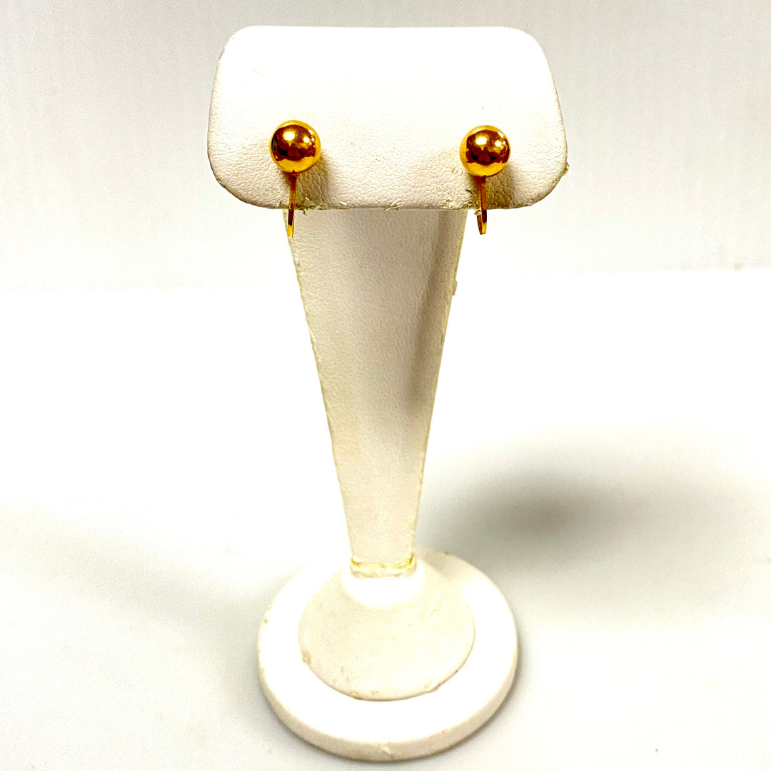 u883 Vintage Classic 14K Yellow Gold Screw-back 7mm Ball Earrings