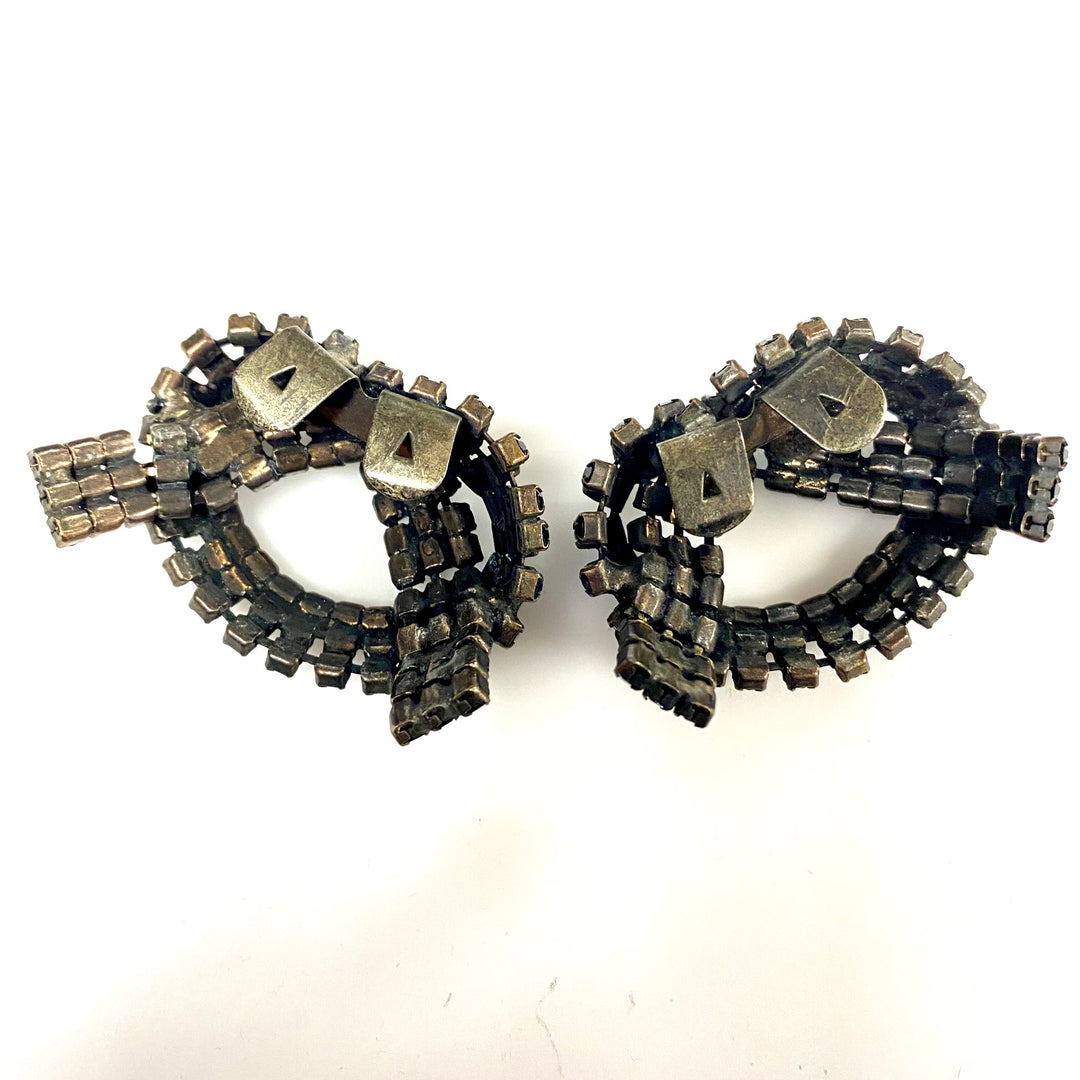 u885 Vintage Black Stone & Metal Detachable Removable Pair Women's Shoe Buckle