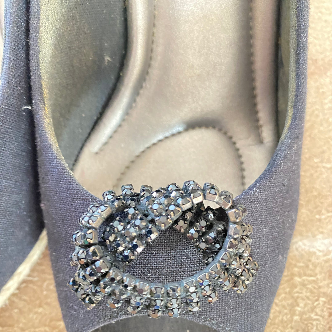 u885 Vintage Black Stone & Metal Detachable Removable Pair Women's Shoe Buckle